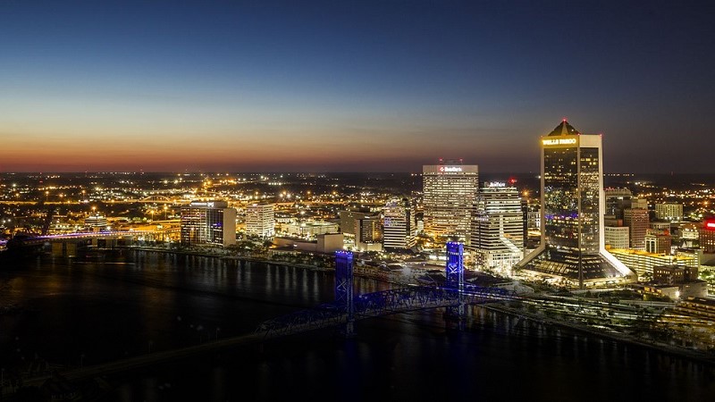 Panormic view of downtown Jacksonville during sunset